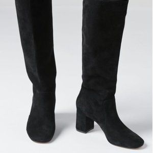 Knee-High Black Suede Boots - Size 8